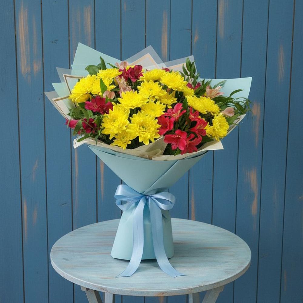 Букет цветов из: Альстромерии и Хризантемы в Малке