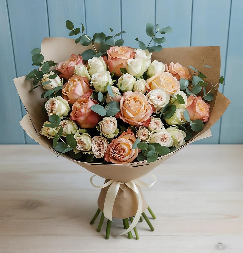 Букет цветов из: Альстромерии и Розы в Малке