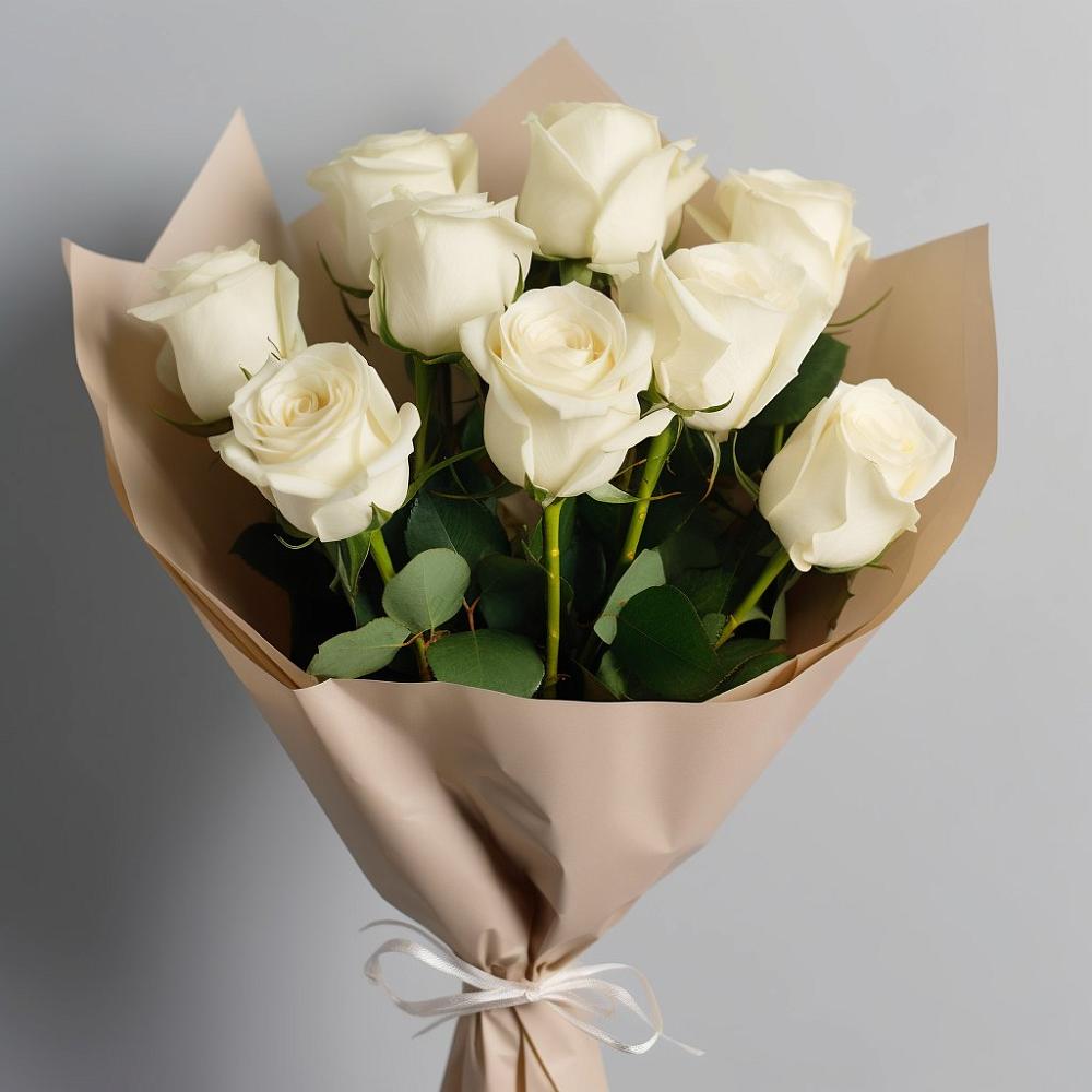 Букет 9 Белых роз Эдлесс Лав в Малке