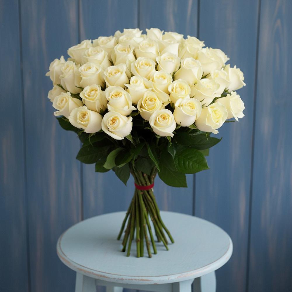 Букет 51 Белая роза Эдлесс Лав в Малке
