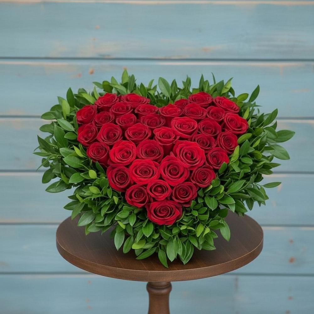 Цветочная композиция из Розы в виде сердца в Малке