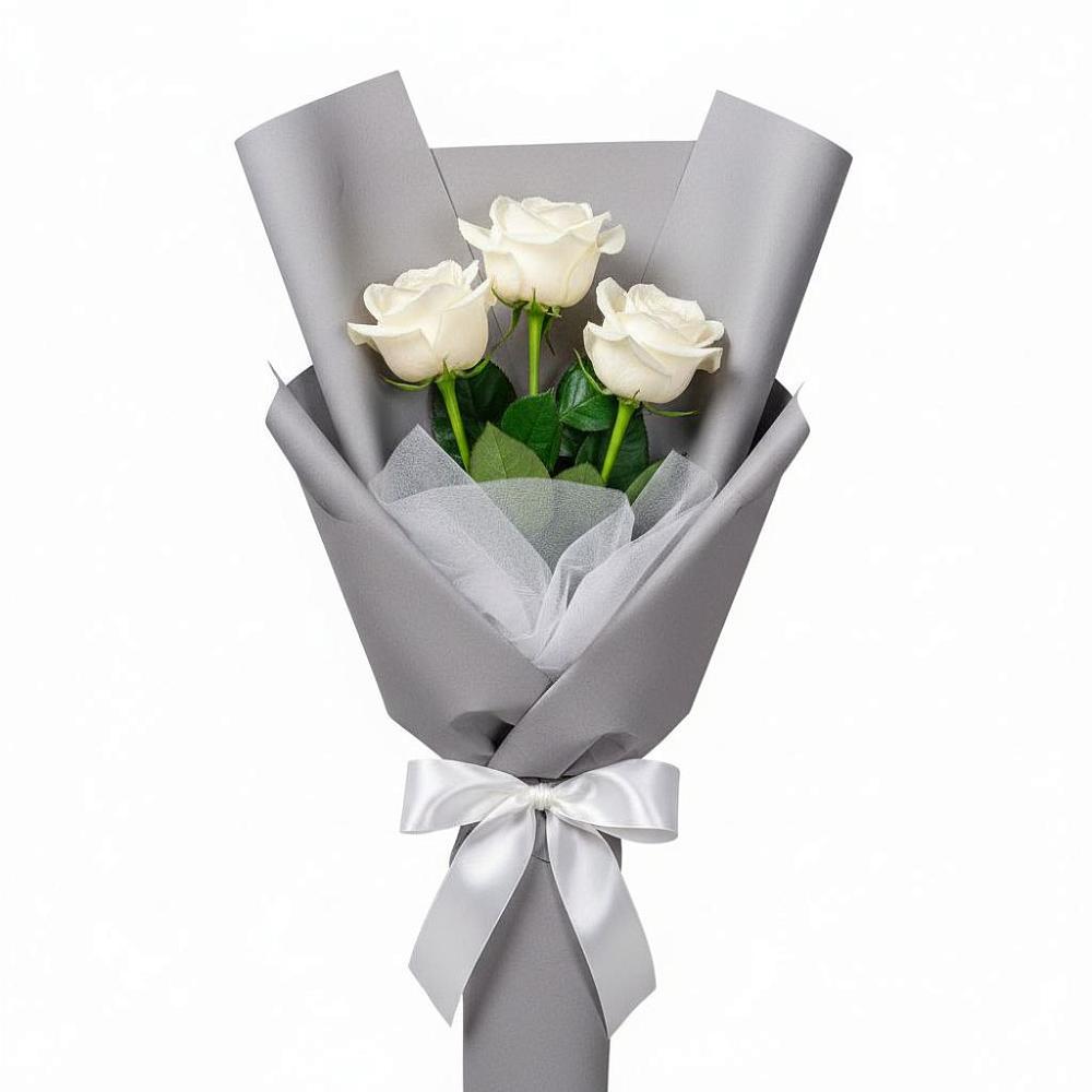 Букет 3 белые розы в Малке