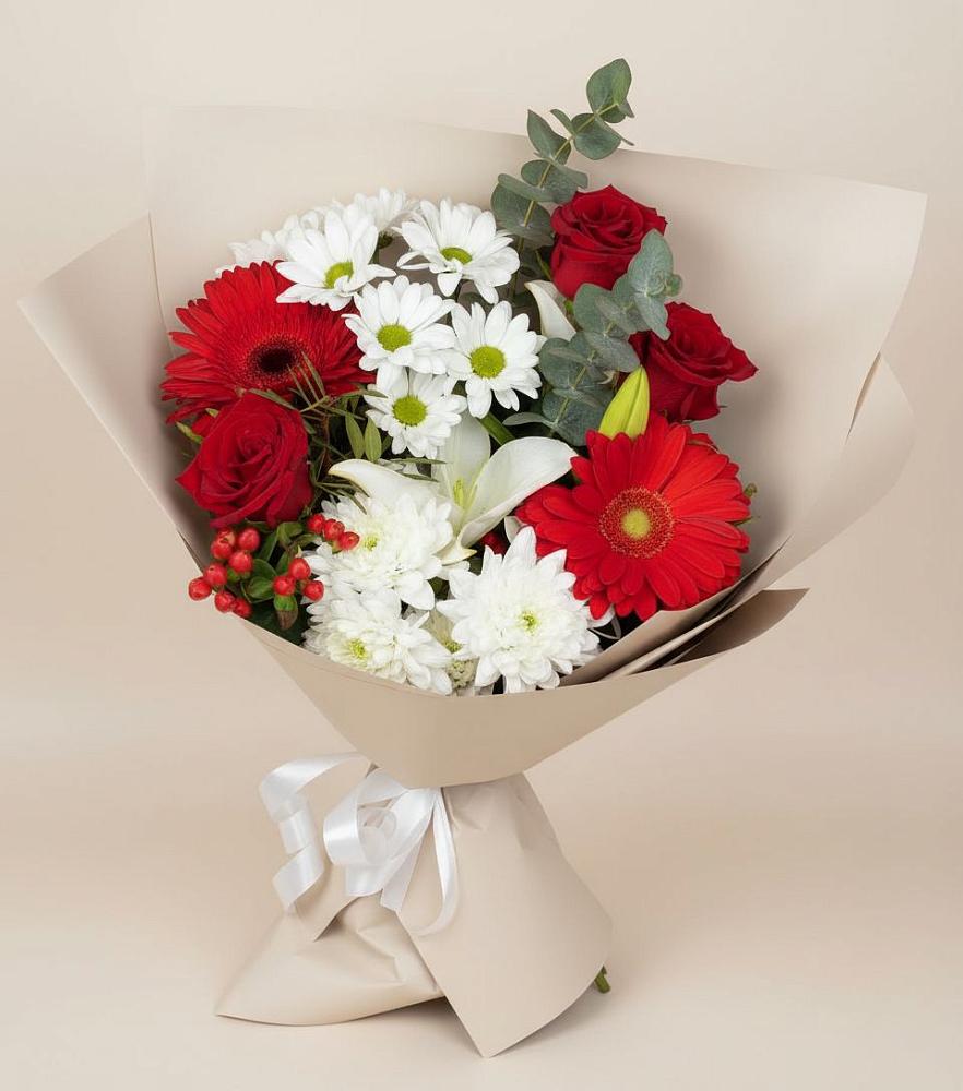 Букет цветов из: Розы, Хризантемы, Герберы и Лилии в Малке