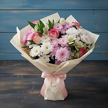 Букет цветов из:  Хризантемы, Альстромерии и Розы #REPLACE_PRED# Малке