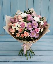 Букет цветов из:  Хризантемы, Розы и Альстромерии #REPLACE_PRED# Малке