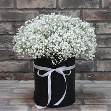 Цветочная композиция из Гипсофила в шляпной коробке в Малке